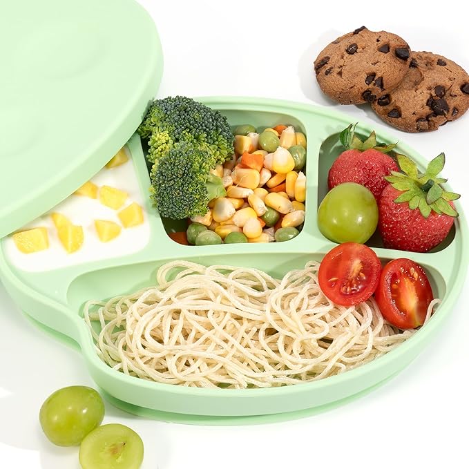 Li&Zhao Baby Bowls with Suction - Suction Plates for Toddlers Toddler Plate Baby Plate Divided Design Kids Plates Baby Suction Plate with Lids Microwave & Dishwasher
