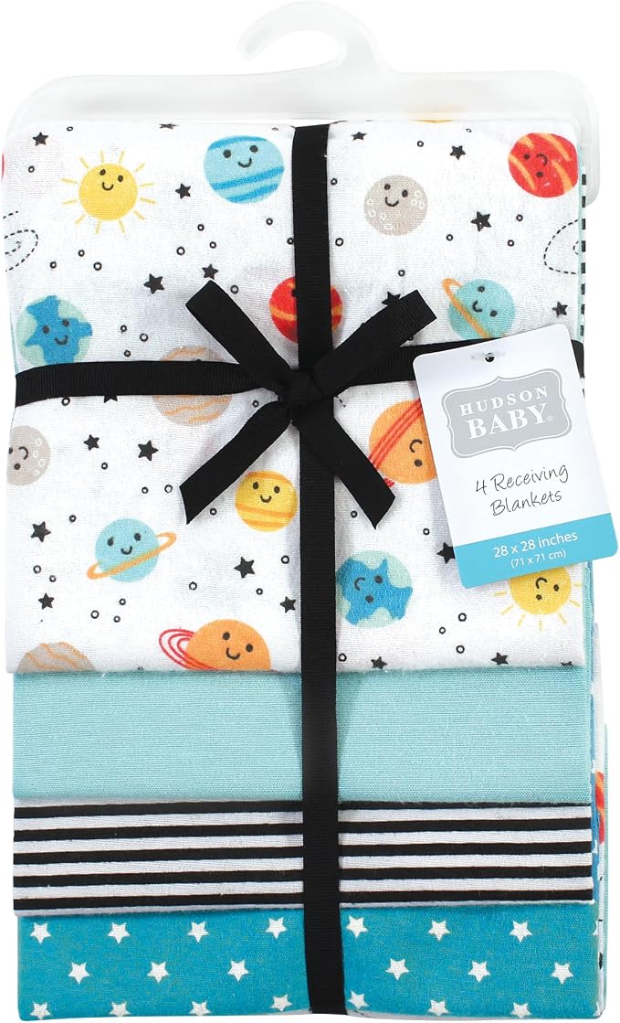 Hudson Baby Unisex Baby Cotton Poly Flannel Receiving Blankets, Happy Planets - Image 2