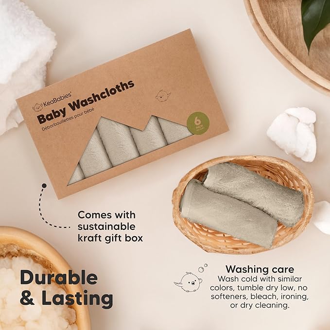 6-Pack Baby Washcloths - Soft Absorbent Viscose from Bamboo Wash Cloths for Babies, Kids, Toddlers, Infant, Newborn Bath Towels, Gentle on Sensitive Skin, 10x10 Reusable Face Towels(Earth Brown)