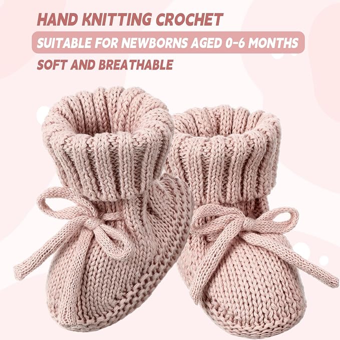 Evervibe 3 Pair Knitted Baby Booties | 100% Cotton, 0-6 Months Newborn - Image 4