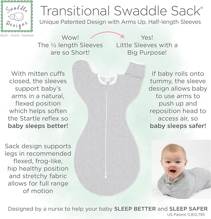 SwaddleDesigns Transitional Swaddle Sack, Arms Up Half-Length Sleeve & Mitten - Image 5