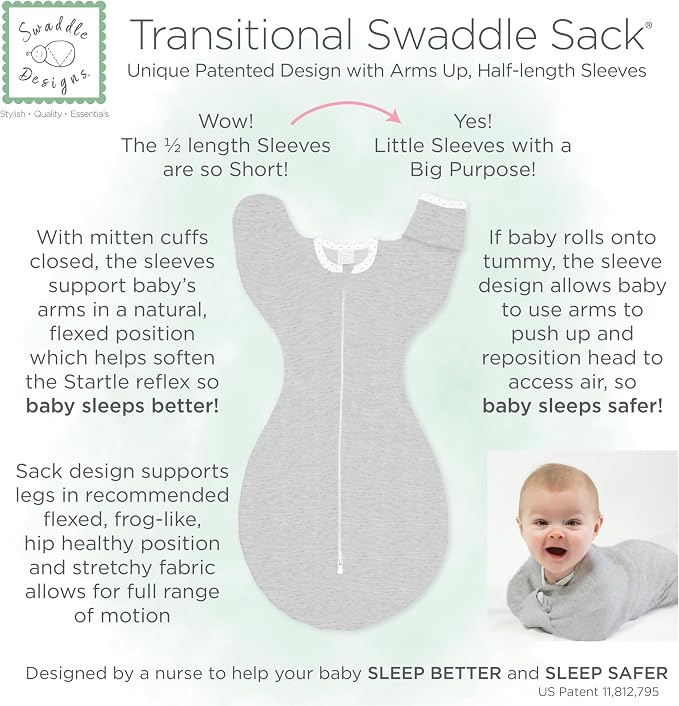 SwaddleDesigns Transitional Swaddle Sack, Arms Up Half-Length Sleeve & Mitten - Image 6