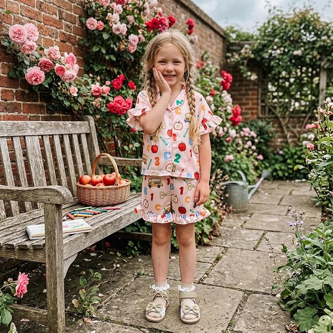 Kuriozud Toddler Baby Girl Pajamas Set Summer Floral Short Sleeve Button Down - Image 3