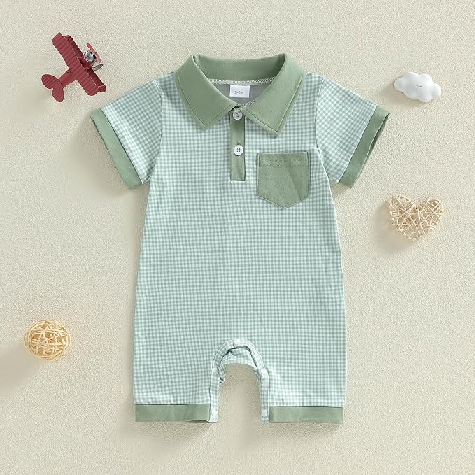 FOCUSNORM Newborn Baby Boy Summer Clothes Short Sleeve Lapel Jumpsuit Collar - Image 5