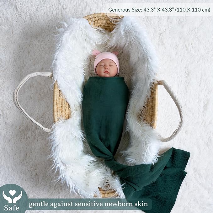 Meracorallo Muslin Swaddle Blanket, 100% Cotton, Dark Green | Soft Breathable - Image 2