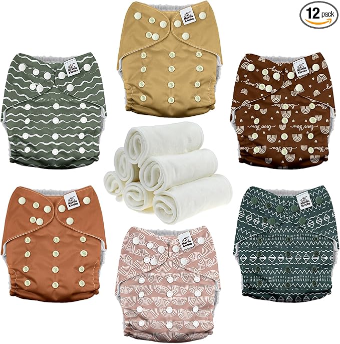 Mama Koala 3.0 Pocket Cloth Diapers for Babies with AWJ Lining, 6 Pack with 6 4-Layer Natural Cloth Diaper Inserts - Reusable and Washable Pocket Diapers (Hope in The Desert)