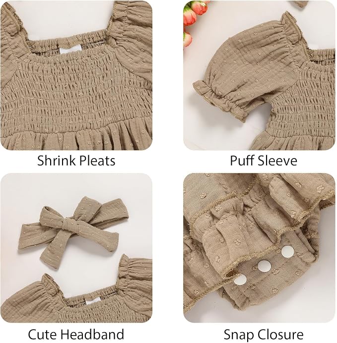 GRNSHTS Baby Girl Romper Dress, Puff Sleeve Smocked Outfit - Image 5