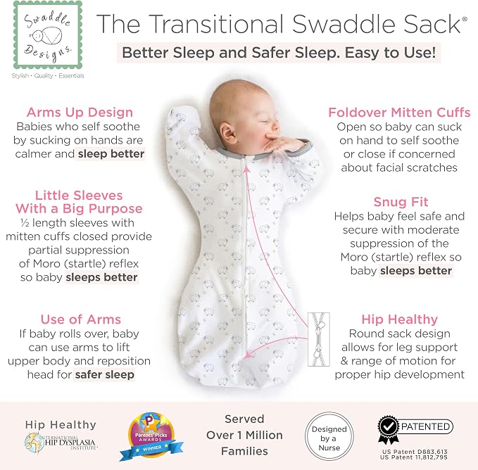 SwaddleDesigns Transitional Swaddle Sack, Arms Up Half-Length Sleeve & Mitten - Image 2