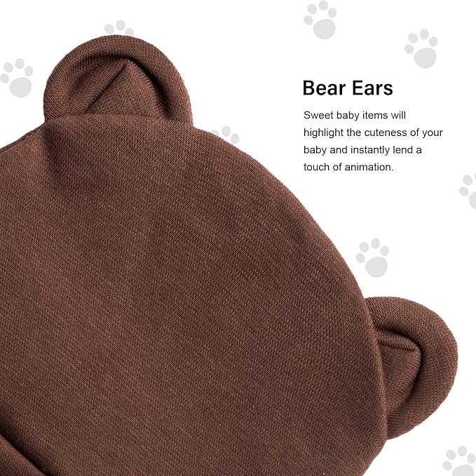 BQUBO Newborn Baby Bear Ears Hats and Mittens Sets Preemie Cotton Caps Baby Boy - Image 5
