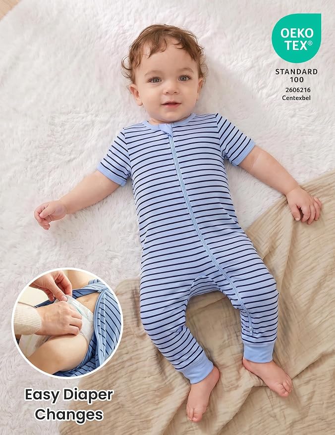 Jimonda Baby Romper Short Sleeve Cotton Pajamas 2-Way Zipper - Image 4