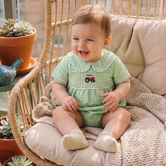 Baby Boy Girl Bubble Romper Short Sleeve Collar Summer Bodysuit - Image 2