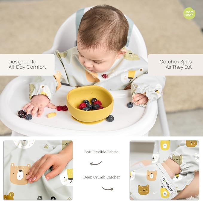 Waterproof Smock Baby Bibs for Eating | Long Sleeve Bib for Baby Led Weaning - Image 3