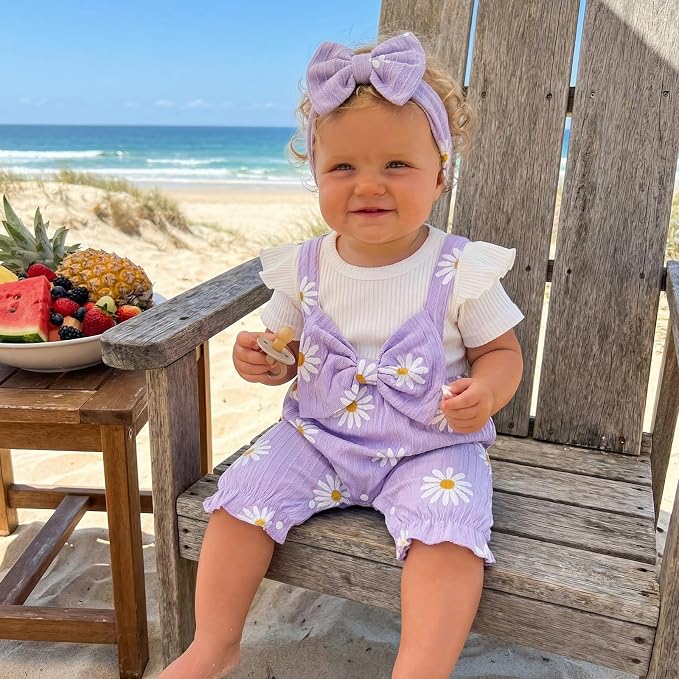 YINGISFITM Newborn Baby Girl Summer Clothes Short Sleeve Bubble Romper Bow - Image 3