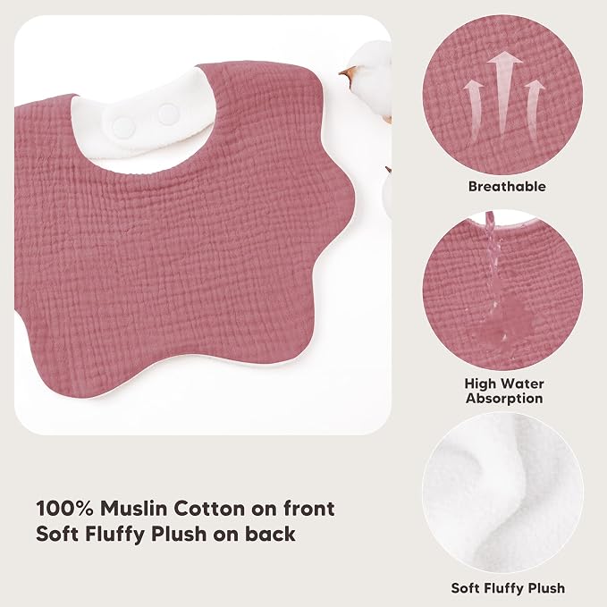 Bearmoss Muslin Baby Bibs for Drooling & Teething Cotton Drool Bib 6 Pack | - Image 6