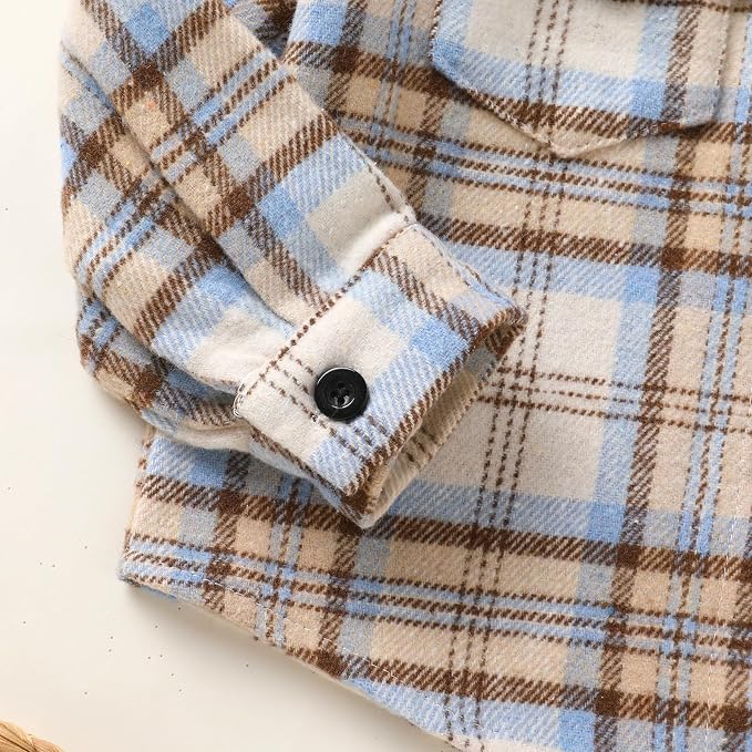 YOUNGER STAR Toddler Kids Boys Girls Flannel Hooded Plaid Shirt Button Baby Red - Image 5
