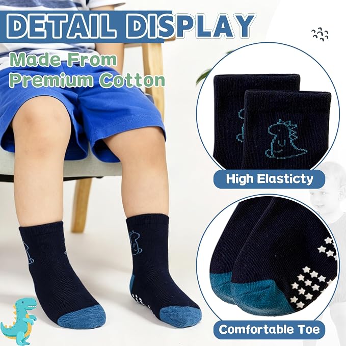 Toddler Non Slip Grips Socks Kids Anti Skid Baby Boys Girls Cotton Crew Socks - Image 3