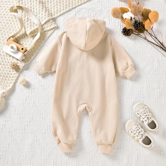 Unutiylo Unisex Baby Boys Girls Long Sleeve Infant Baby Zipper Hooded Jumpsuits - Image 4