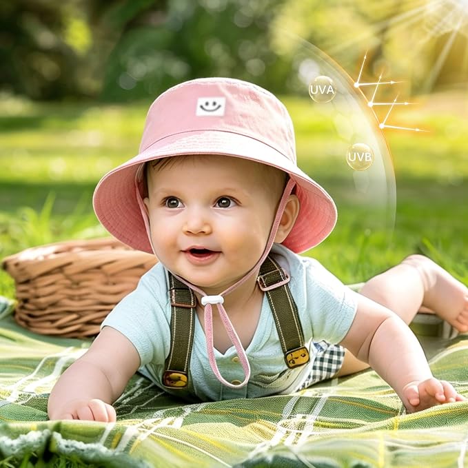 Cooraby 5 Pack Baby Sun Hat Adjustable Smile Bucket Hat Sun Protective Cap - Image 2