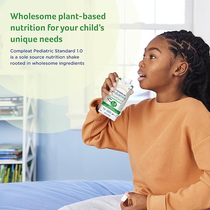 Compleat Pediatric Standard 1.0mL, Plant Based Nutritionally Complete Shake, Tube Feeding Formula, Vanilla Flavor, 24 Pack