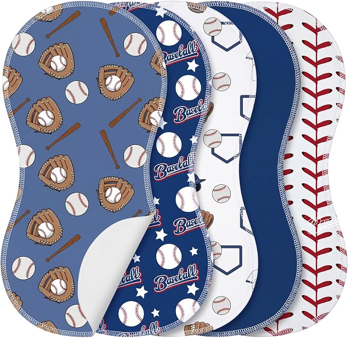 SmoothNovelty 5 Pack Baseball Baby Burp Cloths Soft Absorbent Burping Rags by SmoothNovelty