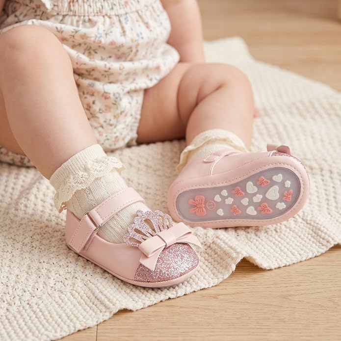 Meckior Infant Baby Girls Soft Sole Bowknot Princess Wedding Dress Mary Jane - Image 2