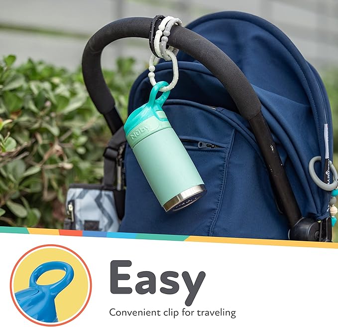 Nuby Thirsty Kids No Spill Flip-It Reflex Stainless Steel Travel Cup or Water Bottle - 10 Oz - 18+ Months - Blue - Back to School Essentials
