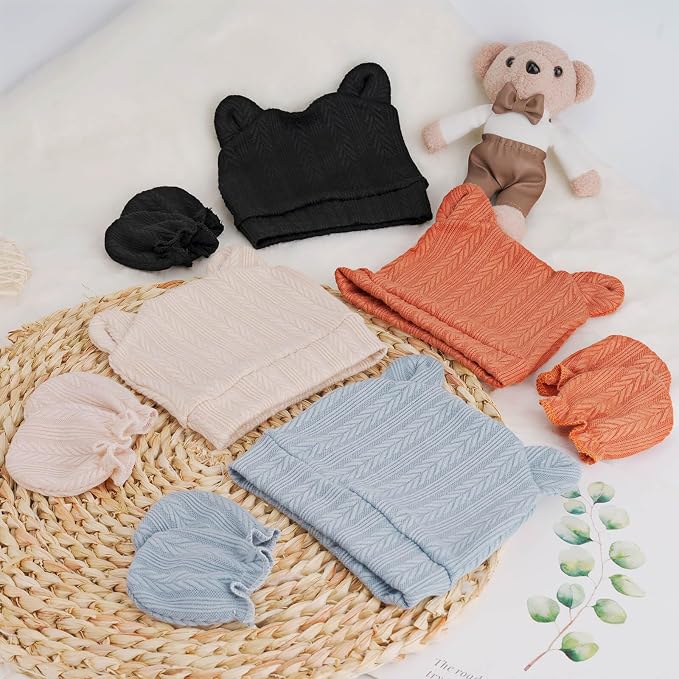 Newborn Baby Hat and Mittens Set Bear Ears Toddler Infant Beanie Caps Newborn - Image 6
