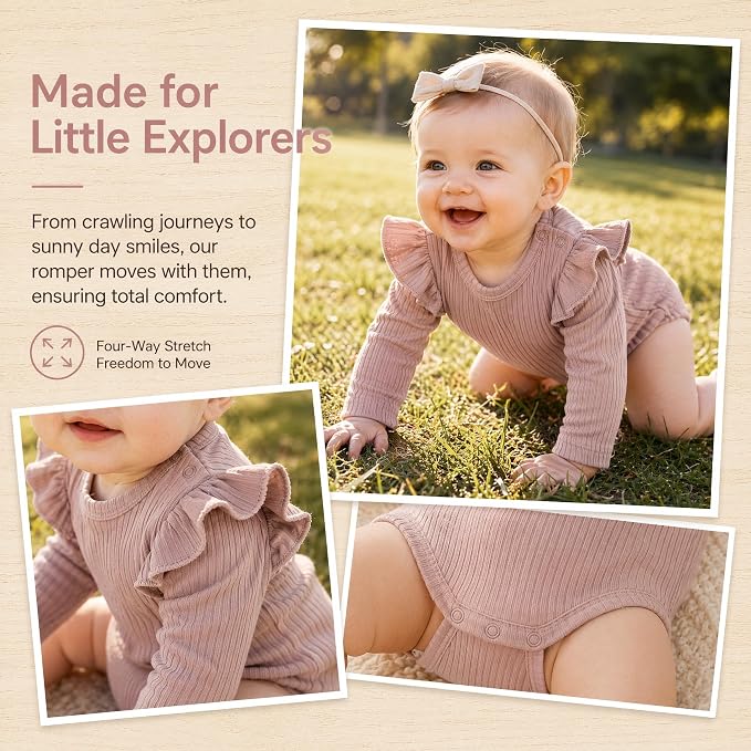 Baby Girl Knit Ruffle Outfit Clothes Ribbed 100% Organic Cotton Solid Color - Image 6