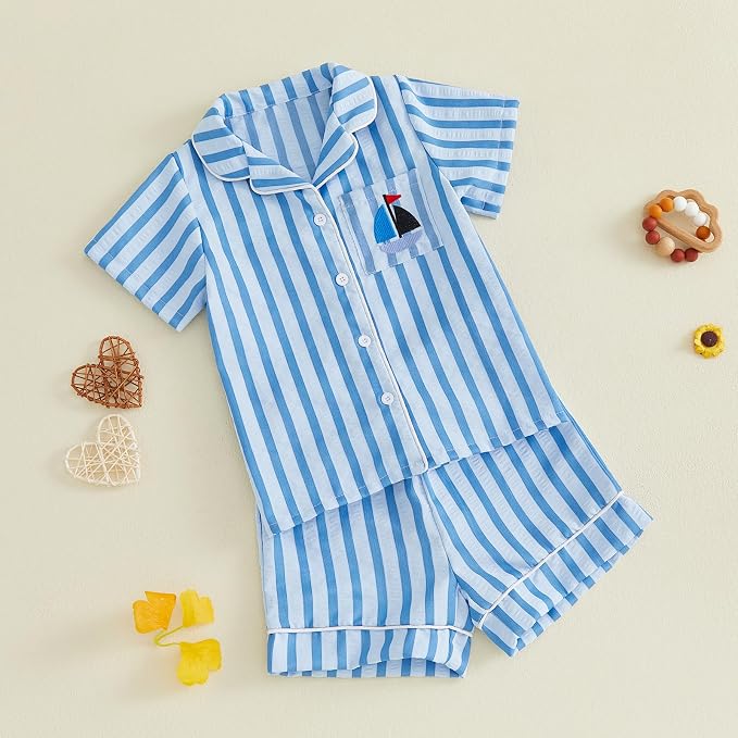 Kuriozud Kids Toddler Boy Pajamas Summer Shirt Top and Shorts Set - Image 4