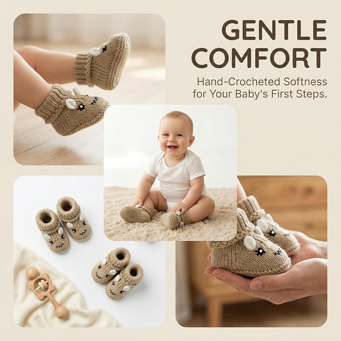 2 Pairs Baby Booties Newborn Baby Hand Crochet Knit Boots Infant Soft Cozy Warm - Image 4