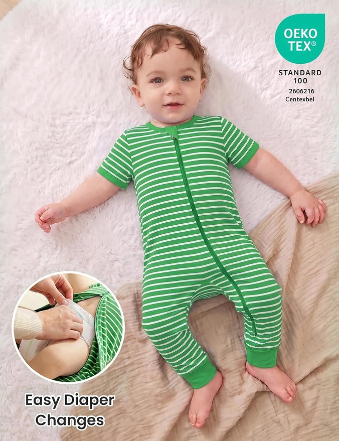 Jimonda Baby Romper Short Sleeve Cotton Pajamas 2-Way Zipper - Image 4