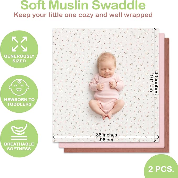 100% Organic Cotton 3 PK Baby Swaddle Blanket Unisex Gift 38x40 in | Oeko-TEX - Image 5