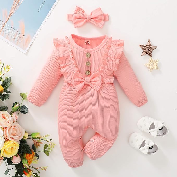 Mioglrie Newborn Baby Girl Clothes 1 Piece Infant Fall Winter Romper Outfit | - Image 6