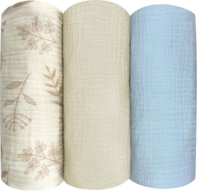 3 Pack Ultra Soft Muslin Swaddle Blankets 38"x40" 100% Cotton Newborn Receiving by Andreannie
