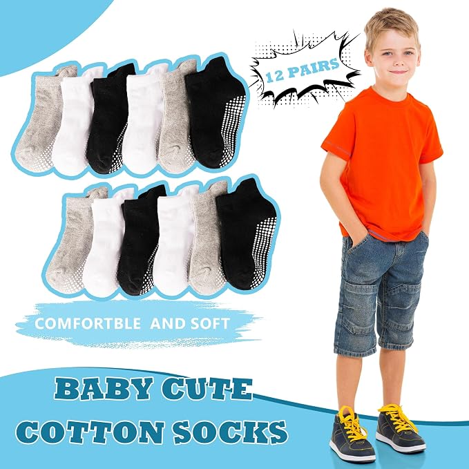 Tphon Non Slip Toddler Socks 12 Pairs Kids Grip Sock - Image 5