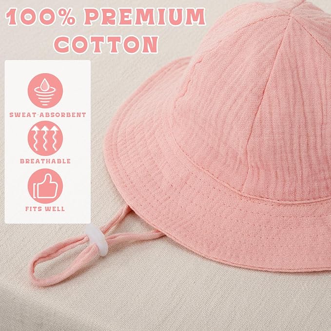 4 Pack Muslin Baby Sun Hat UPF 50+ Sun Protection | Soft Muslin, Wide Brim - Image 5