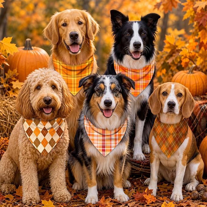 100 Pcs Fall Plaid Dog Bandanas Bulk Autumn Gingham Check Pattern - Image 6