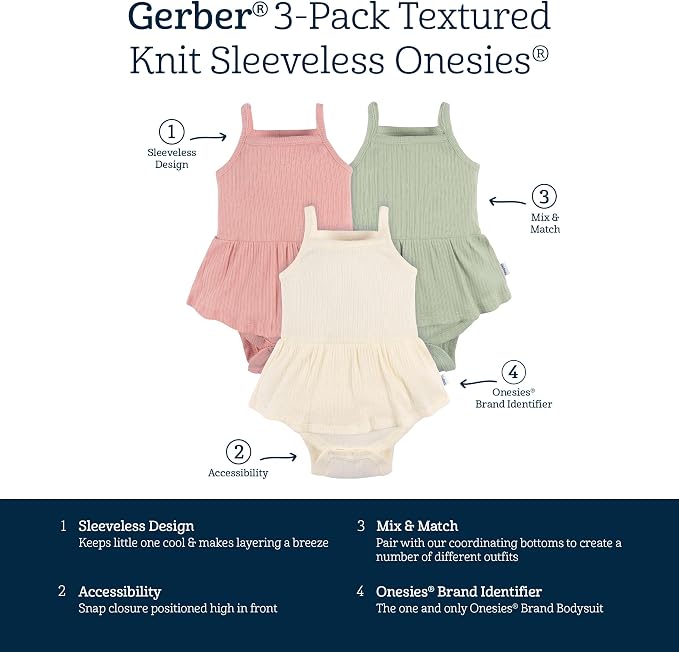 Gerber Baby Girls Multi-Pack Sleeveless Onesies Bodysuit - Image 5