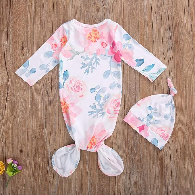 Newborn Baby Girl Floral Sleep Gown Headband Sleepwear Outfit - Image 2