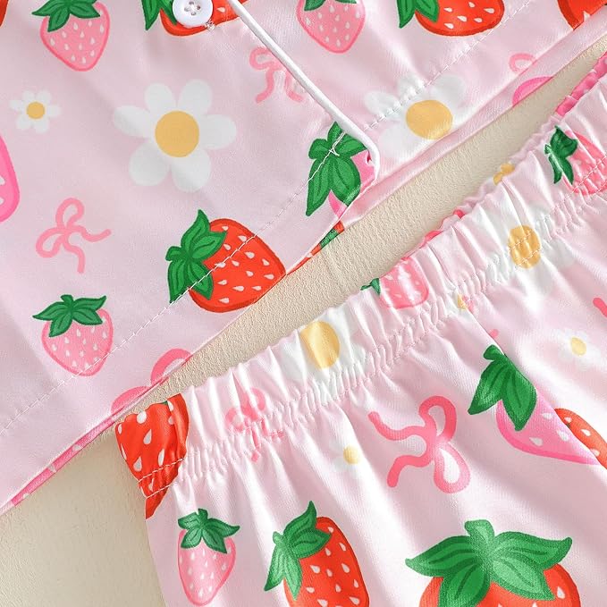 Kuriozud Toddler Baby Girl Pajamas Set Summer Floral Short Sleeve Button Down - Image 8