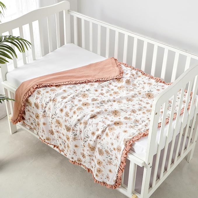 CREVENT 40''X40'' 100% Organic Floral Cotton Muslin Baby Blanket - Image 3