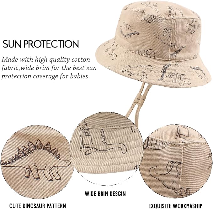 JANGANNSA Dinosaur Baby Boys Sun Hat Cotton Toddler Girls Bucket Hats Summer - Image 4