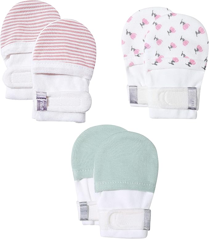 Baby Newborn No Scratch Mittens Stay On, 100% Cotton Adjustable 0-12M | Soft by HAPIU