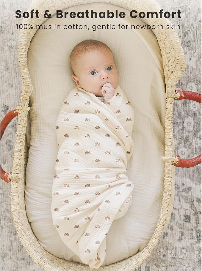 Konssy 3-Pack Muslin Baby Swaddle Blankets, 47 x 47 in Receiving Blankets | - Image 3