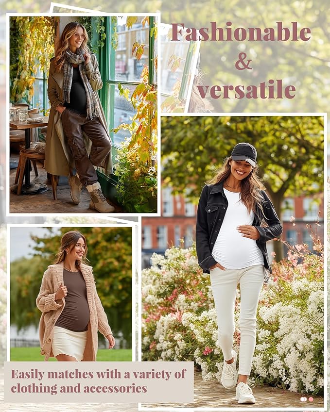 Ficerd 3 Pack Women's Maternity Shirts, Long Sleeve Side Ruched Pregnancy Tee Tops Crew Neck Casual Mama Clothes Basic Tunic