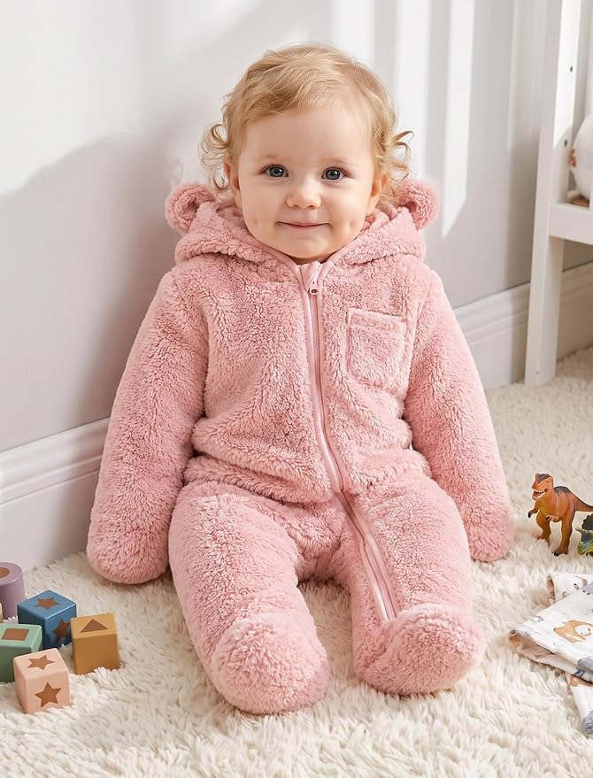 Jecson Baby Snowsuit Newborn Bear Hooded Fleece Outfit Baby Clothes 0M-12M - Image 2