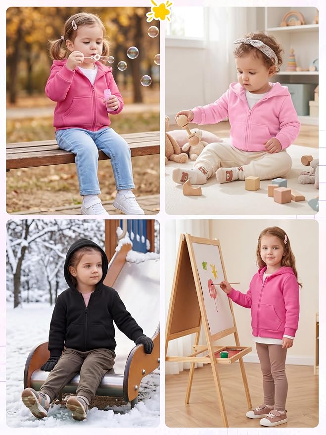 Cooraby 3 Pieces Baby and Toddler Girls Fleece Full-Zip Hoodies Lightweight - Image 6