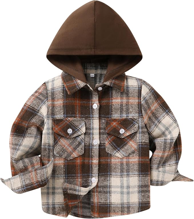 YOUNGER STAR Toddler Kids Boys Girls Flannel Hooded Plaid Shirt Button Baby Red by YOUNGER+STAR