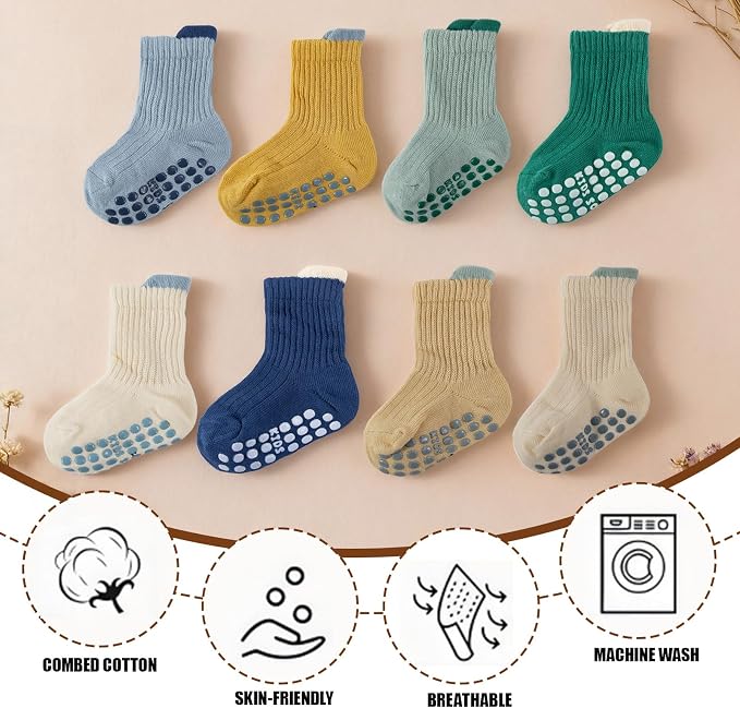 8 Pairs Baby Toddler Socks Non-Slip Grip Socks - Image 3