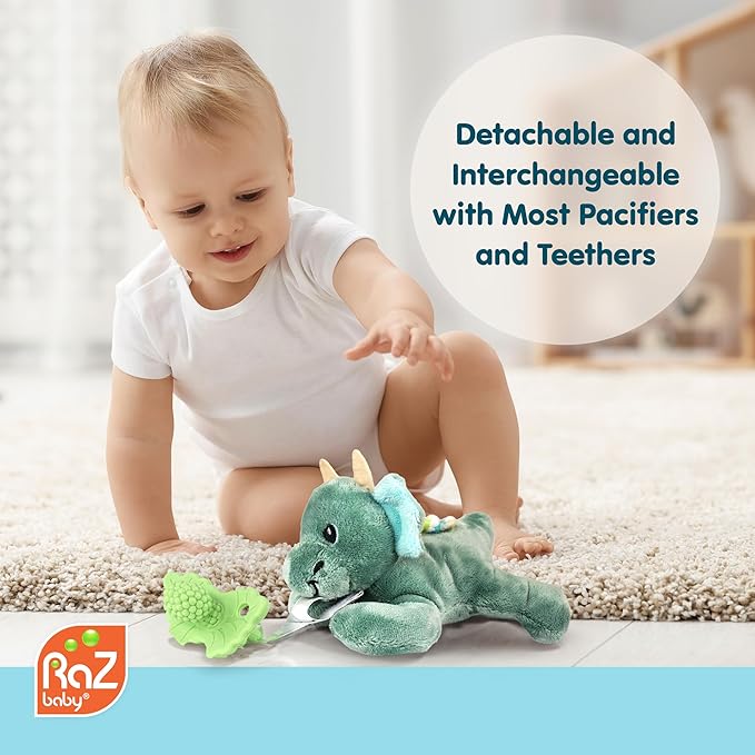 RaZbaby Monkey RaZbuddy w/RaZberry Teething Relief Pacifier – Soothes Sore Gums w/Nature-Inspired Texture, 100% BPA-Free Silicone Teether, Detachable Stuffed Animal – 3 Months+ Teether, Green